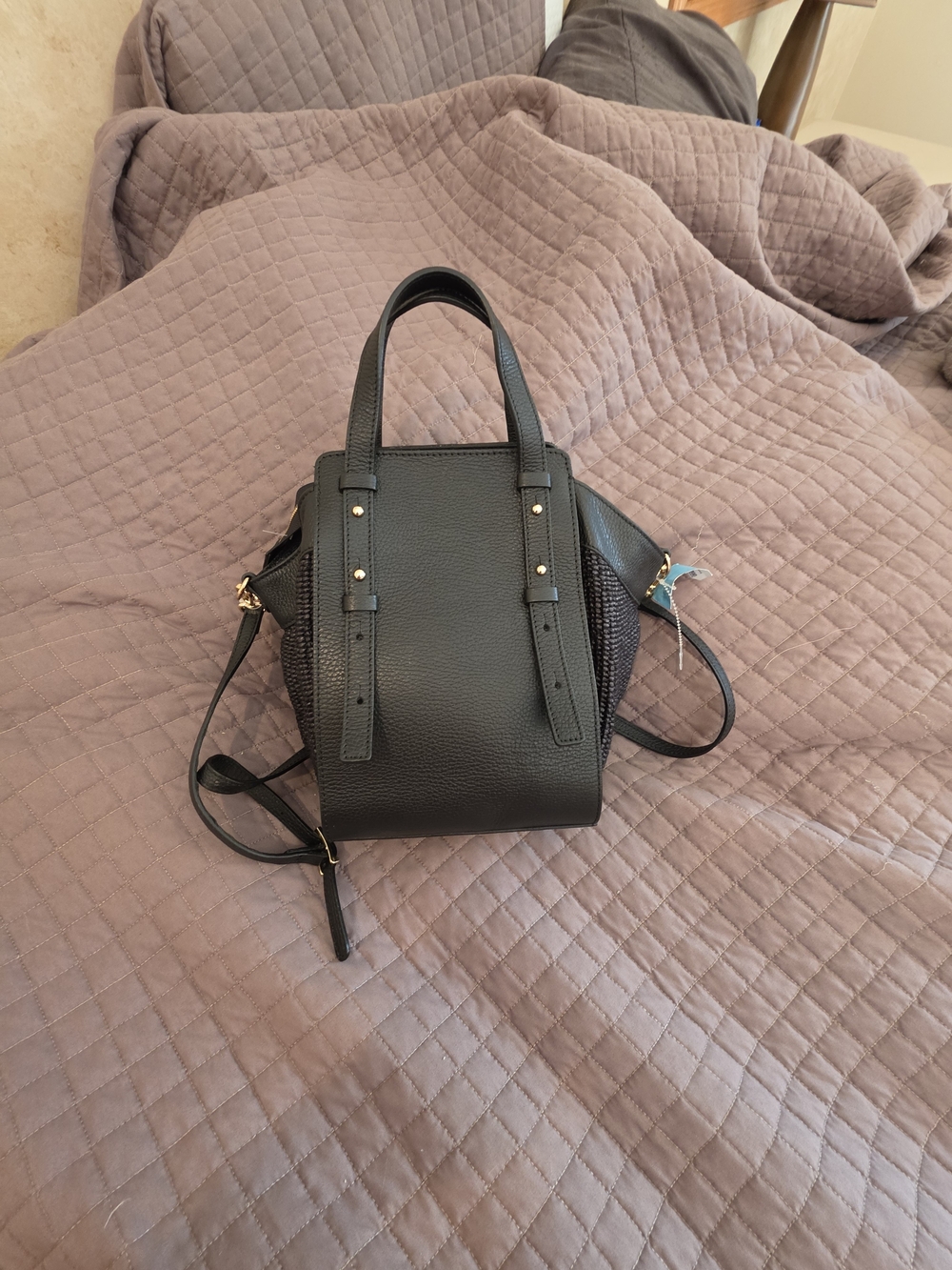 Black Pebbled Leather Mini Satchel - Picture 2 of 4